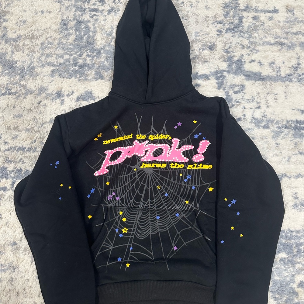 Black Hoodie with Spider Web and Star Design